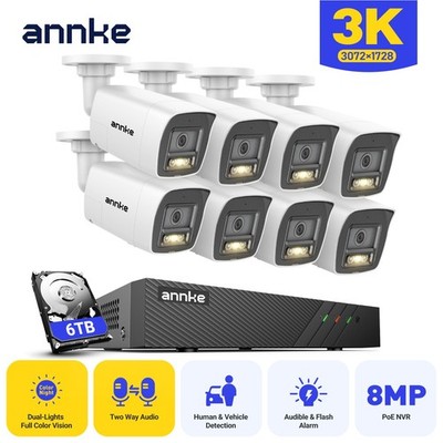 ANNKE 5MP POE Color Night Security Camera System Two Way Audio 8CH 8MP NVR IP67