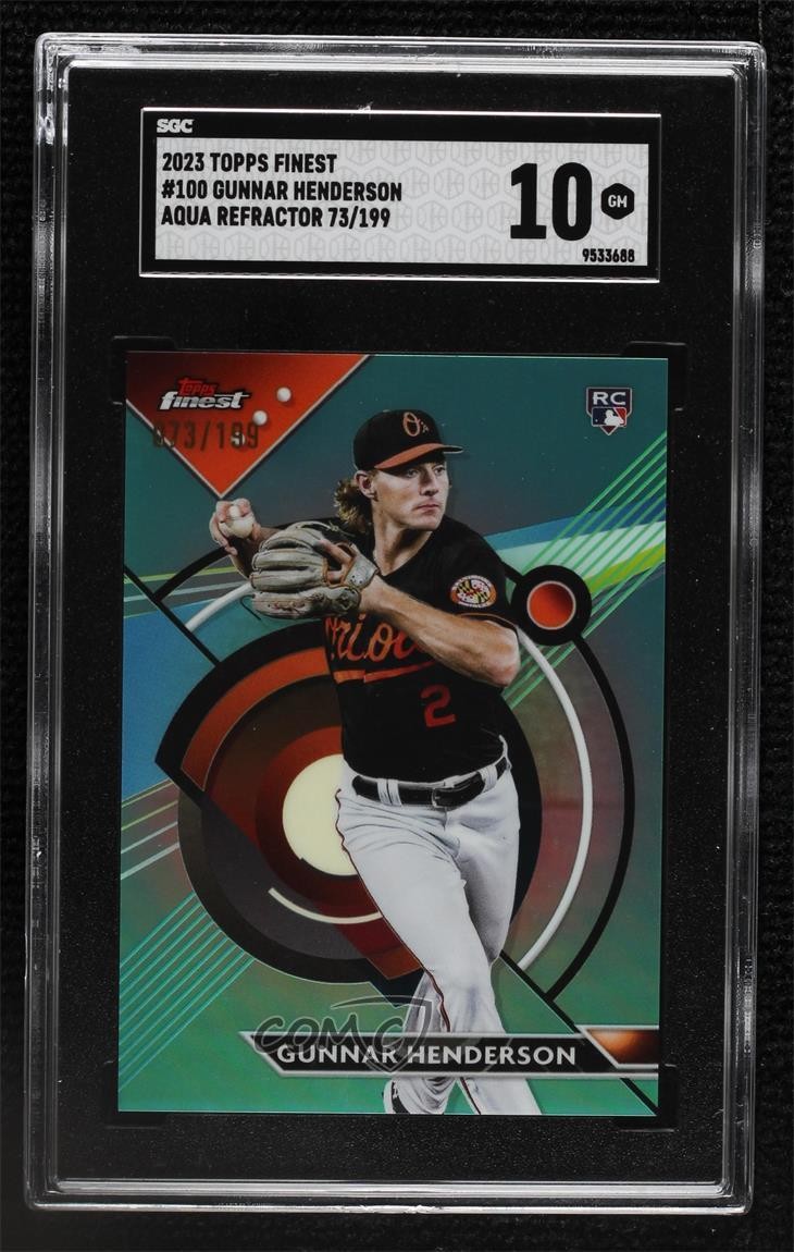 2023 Topps Finest Aqua Refractor /199 Gunnar Henderson SGC 10 GEM Rookie RC 1f5h