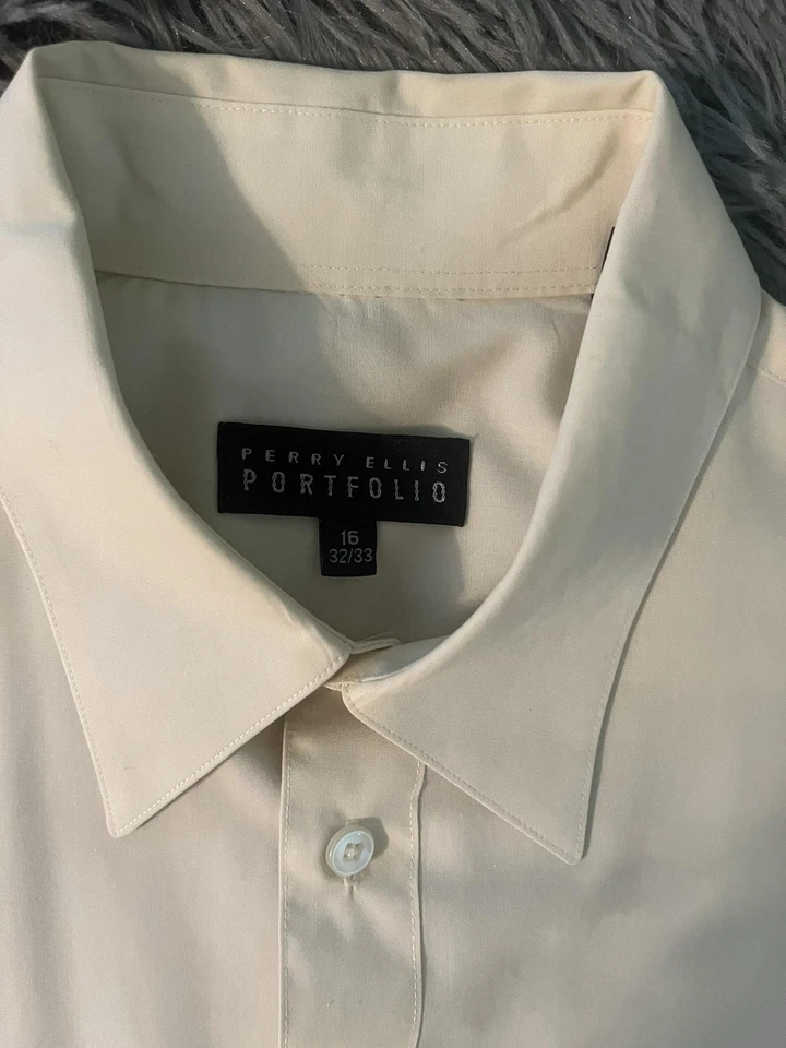 Camisa masculina Perry Ellis Portfolio 16 32/33 grande manga longa botão vestido formal - Imagem 3 de 4