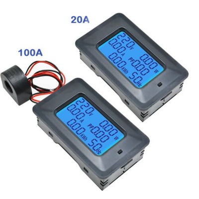 Digital LCD Panel Meter Monitor Power Energy Ammeter Voltmeter AC 220V 20A 100A