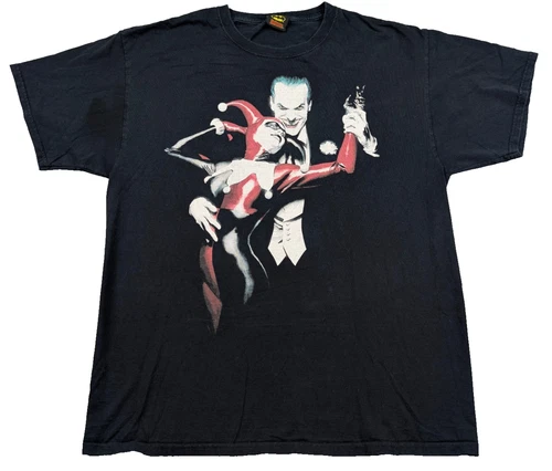Vtg 90s Joker Harley Quinn T Shirt Black Medium DC Comics Book Batman Hang Tag