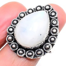 Rainbow Moonstone 925 Sterling Silver Gemstone Handmade Jewelry Ring 6" NS 11523