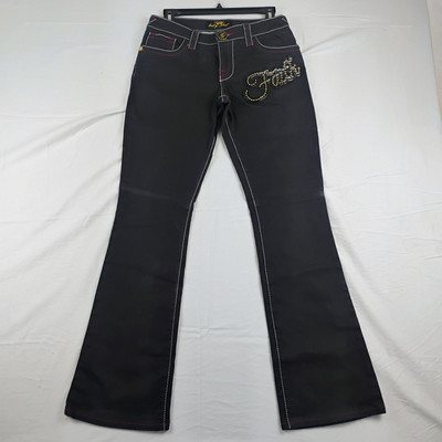 Y2K Vintage Baby Phat Women's Black Gold Denim Bootcut Jeans Size