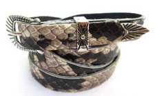 Western Hatband Black  White Genuine Python Snake Skin with 3 Pc Buckle Set