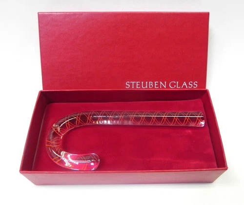 Steuben Glass Christmas Candy Cane Paperweight with Original Box