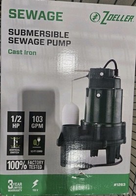 Zoeller 1/2 HP 103 gpm Cast Iron #1263 Submersible Sewage Pump 115 V New
