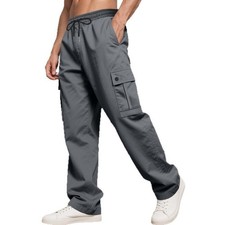 Mens Combat Cargo Pants Wide Leg Elasticated Waist Joggers Casual Work Trousers