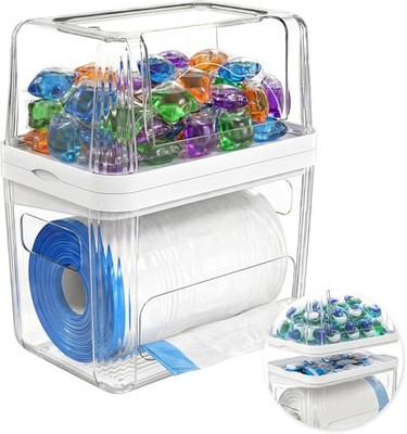 Onemake 3-in-1 Acryl Wäsche Pods Behälter & Müllbeutelspender, abnehmbar