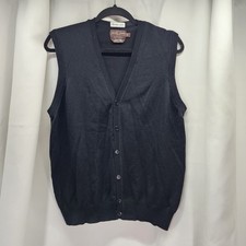 Black Brown 100 Merino Wool Black Sweater Vest Made in Italy Large Preppy