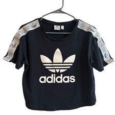 Adidas Originals Black Crop Top Tee Small Athletic Athleisure Sporty Activewear