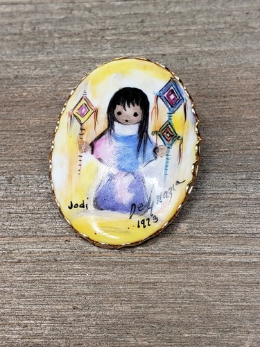 De Grazia Heavenly Blessings Handpainted China Brooch Native American