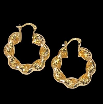 Gedrehte Creolen 18 Karat Gold Filled 32 x 36 x 8 mm Neu Verpackt
