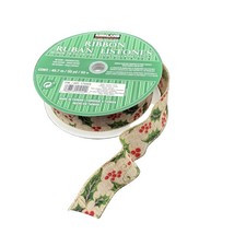 Kirkland Signature Wire-Edged Ribbon 1.5in 50yd Christmas Tan Green Red