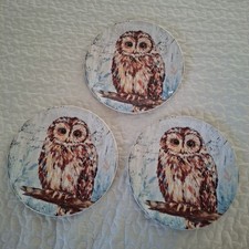 Pier 1 Imports Ironstone Owl Salad Plates Dimpled Glossy 8.75? Set Of 3