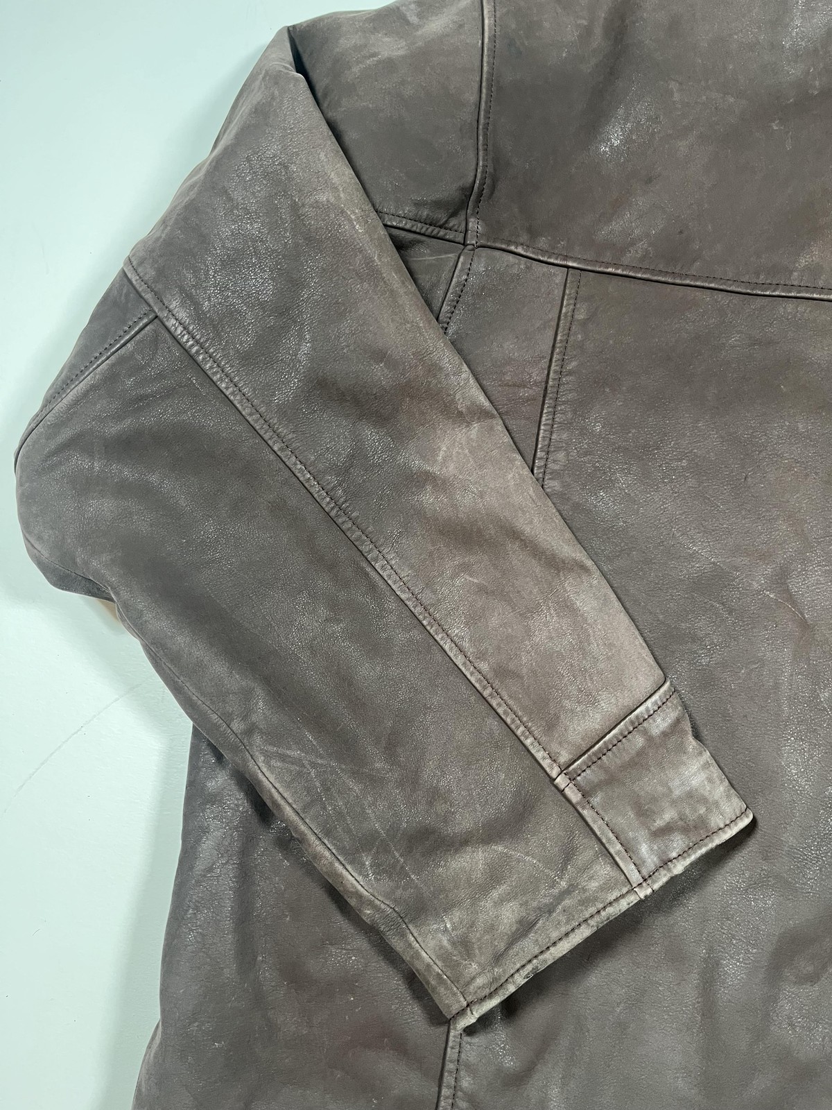 Towne London Fog Jacket Mens Large Brown Leather Bomber Zip Front Quilted Lined