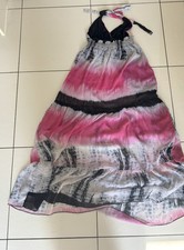Stunning Pink, Black & White Halter Maxi Dress – Flowy & Feminine - size large