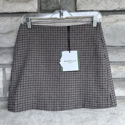 Marella Sport Max Mara Mini Skirt $185 US Size 2 Brown Checkered Hudson Tooth