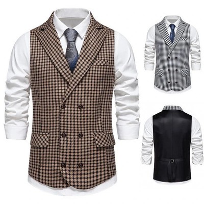 Houndstooth Men's Vest Waistcoat Wedding Tuxedo Party Prom Formal Business Vest