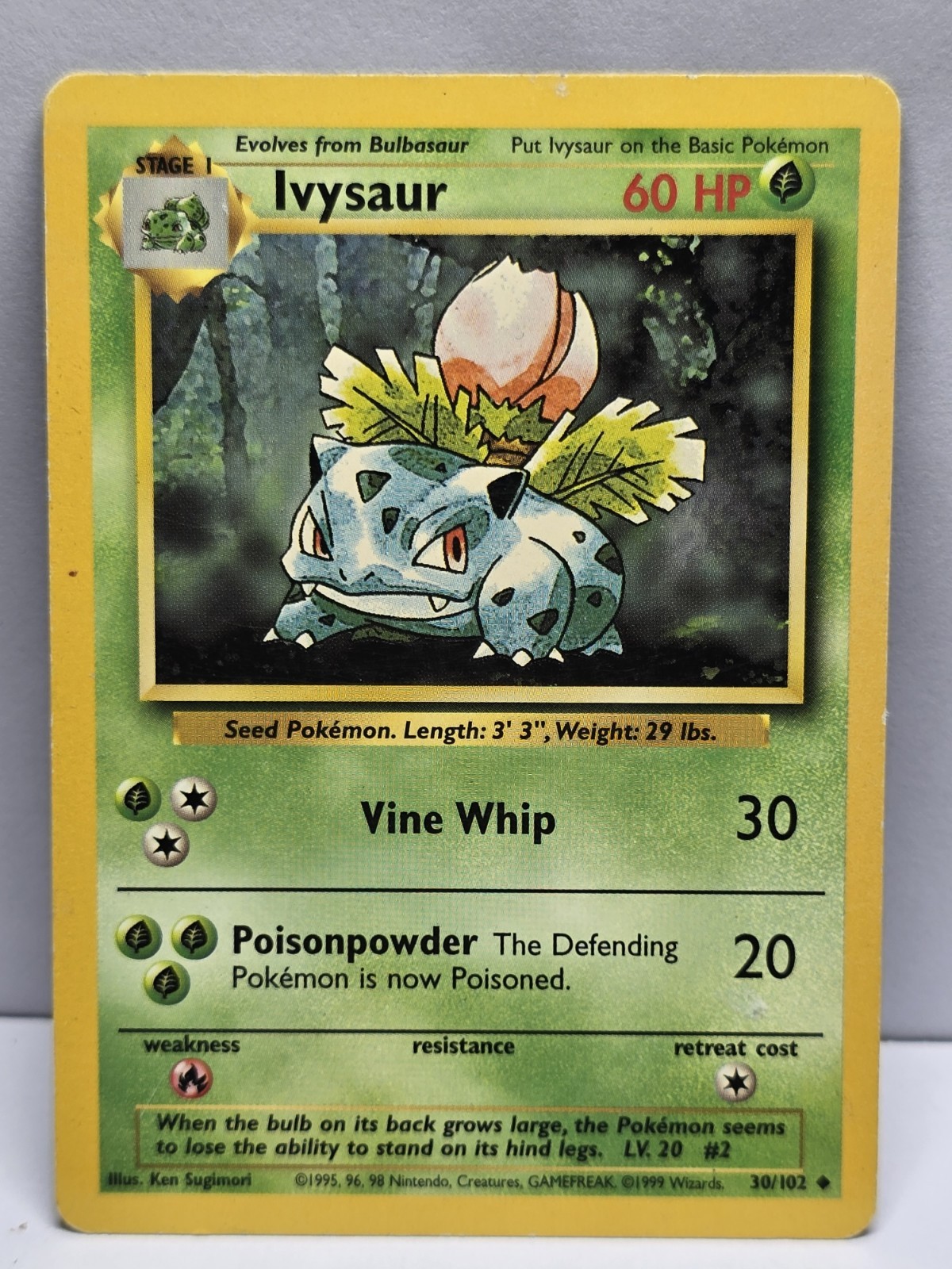 Ivysaur 30/102 Uncommon Base Set Unlimited Pokemon Moderately Played