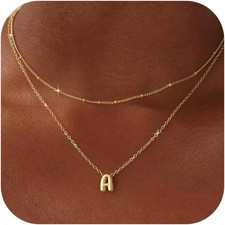 Bubble Letter Necklace Layered 14K Gold Plated Initial Necklaces for Women Daint