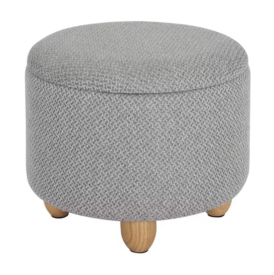 Storage Pouf Upholstered Stool Lid Ottoman Foldable Pine Legs Room SpaceSaver - Image 3 of 4