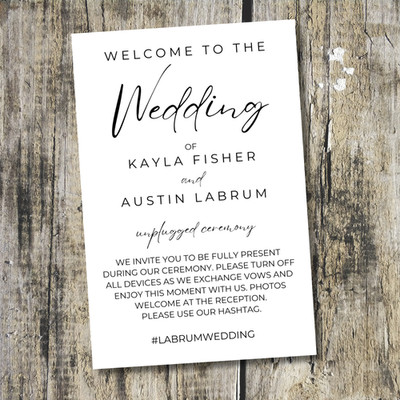 Unplugged Wedding Ceremony Program Cards | Minimalist Sign, 5x7 Printed Handouts