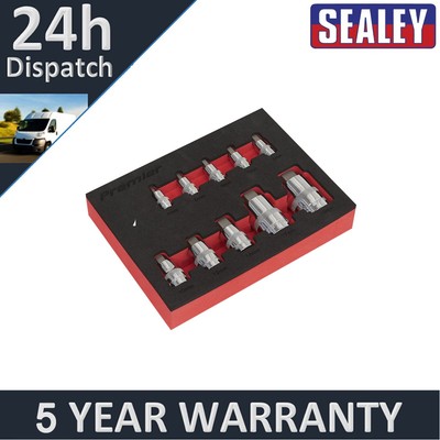 Sealey Premier kurzer Sechskant-Steckschlüssel-Bit-Satz 1/4'' 3/8'' & 1/2'' Vierkant 10-teilig AK6244