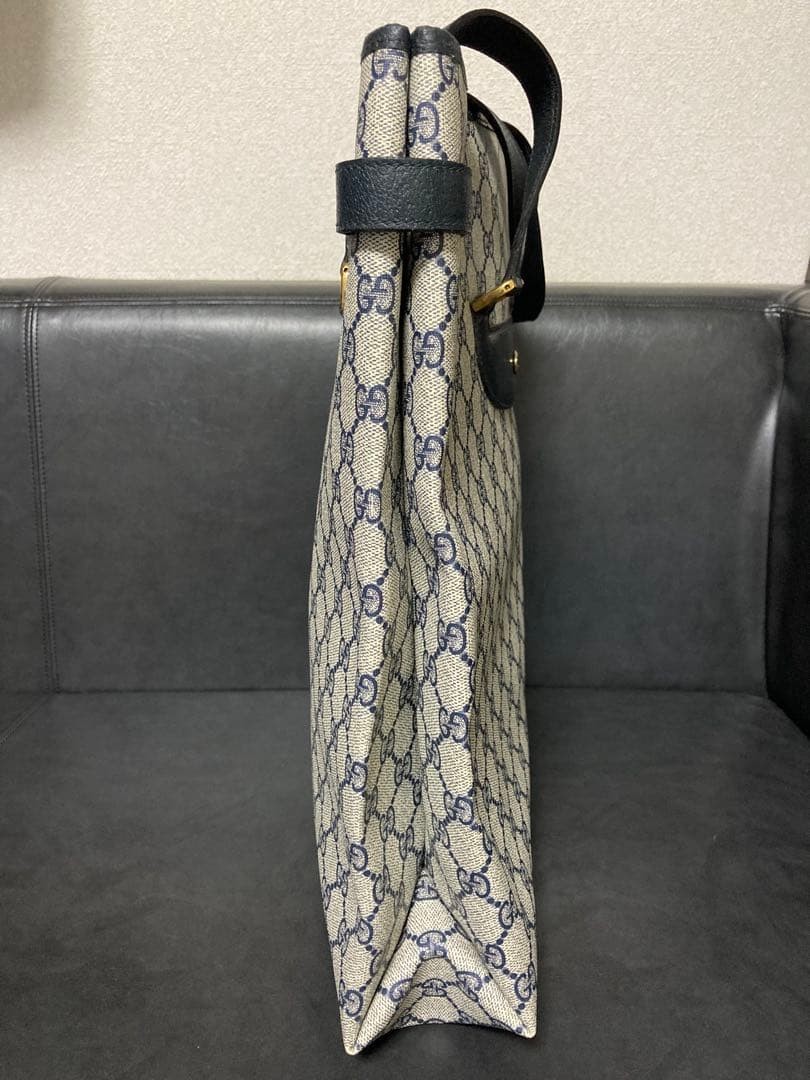 GUCCI Vintage GG Tote Shoulder Bag Navy PVC Leather Unisex Excellent Condition thumbnail 4