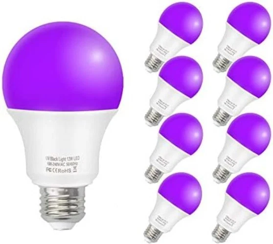 8 Pack UV Black Light Bulbs - 12W E26 for Parties, Halloween & Holiday Fun - Image 3 of 4