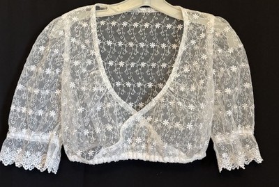 VTG  Sheer Lace  Ivory Cropped Floral Rose Layering  Top Romantic Elegant Medium