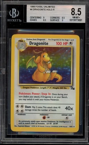 Pokemon Dragonite Fossil Unlimited Holo Rare #4 BGS 8.5