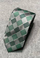 Geoffrey Beene Polyester Men  s Tie Green Gray Checkers 58  x 3  