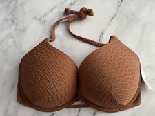 Victoria's Secret Swim Bikini Top Brown Textured Push Up Bombshell 2 Cups 34DD