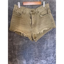 BDG Urban Outfitters Cheeky Short Olive Green High Waisted Raw Hem Denim Size 28