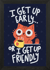 Morning Cat Framed Wall Art Poster Canvas Print Picture