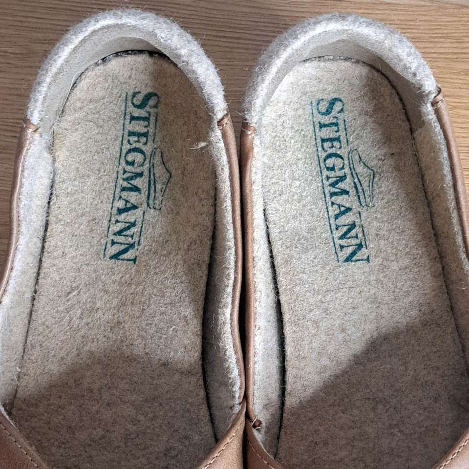 Skimmer de cuero tostado Stegmann Liesl zapatos planos sin cordones para mujer 6 lana cómodos Foto 3 de 4