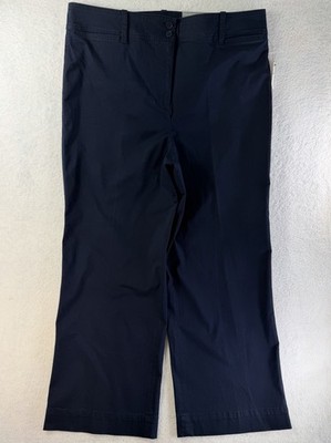 Talbots Wide Leg Chino Pants Women Size 16 Navy Stretch Career NWT 38x30 Full