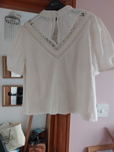 Blusa Biba Boho para damas, talla 14, crema, mangas cortas abullonadas, nueva con etiquetas - Imagen 8 de 11