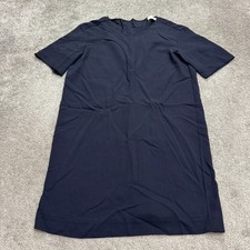 Everlane Back Full Zip Midi Shift Dress Womens 6 Navy Blue Short Sleeve Classic