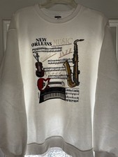 Large Vintage New Orleans Music Jazz Rock Classical White Sweatshirt