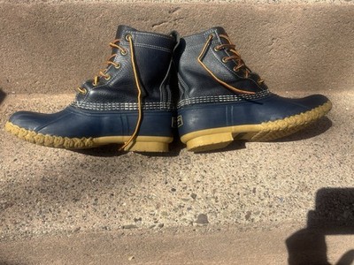 Vintage LL Bean Leather Duck Rain Outdoor Boots Navy Blue 
