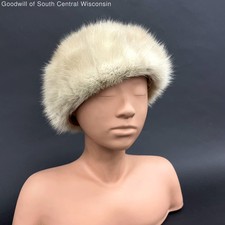 Wmns 50s 60s Vintage DECE Union Made Cream Genuine Mink Fur Scull Cap Hat 21.5"
