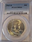 1963 Franklin Half Dollar 50C PCGS MS64 Silver Denver KM#195 Uncirculated