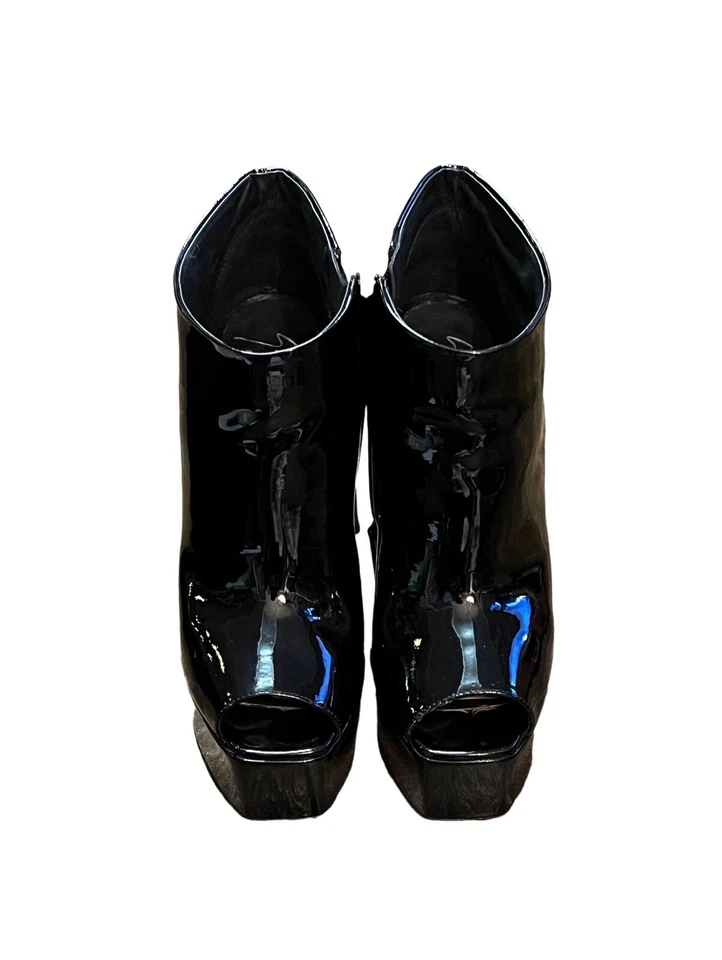 GIUSEPPE ZANOTTI LAVINIA BLACK PATENT LEATHER ANKLE PEEPTOE BOOT SIZE 40 - Image 2 of 4