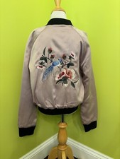 Jou Jou Girls Medium Reversible Jacket Dusty Pink  Black Floral Bird Embroidery