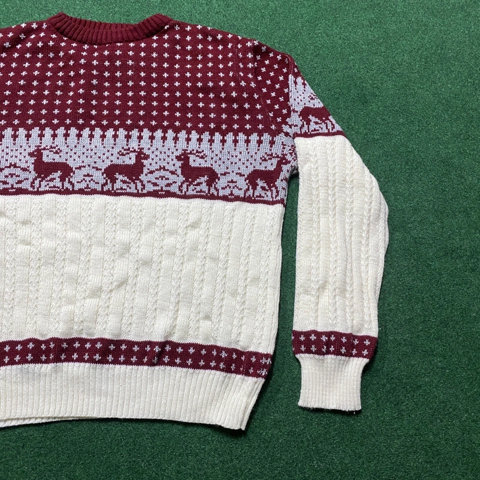 Suéter Tejido Reno De Colección Para Hombre Grande Beige Años 70 Sudadera Estampado Animal Foto 2 de 4