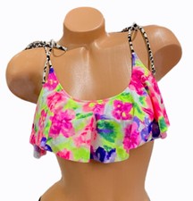 Victoria Secret Pink Flounce Bikini Top Animal And Floral Print Size Small