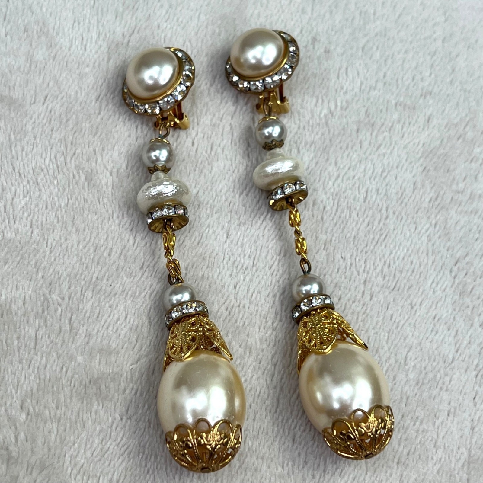 Rhinestone Pearl Drop Dangle Statement Earrings F… - image 2