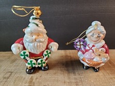 Mrs. Clause and Santa Clause ornament set of 2 shiny ceramic Candy