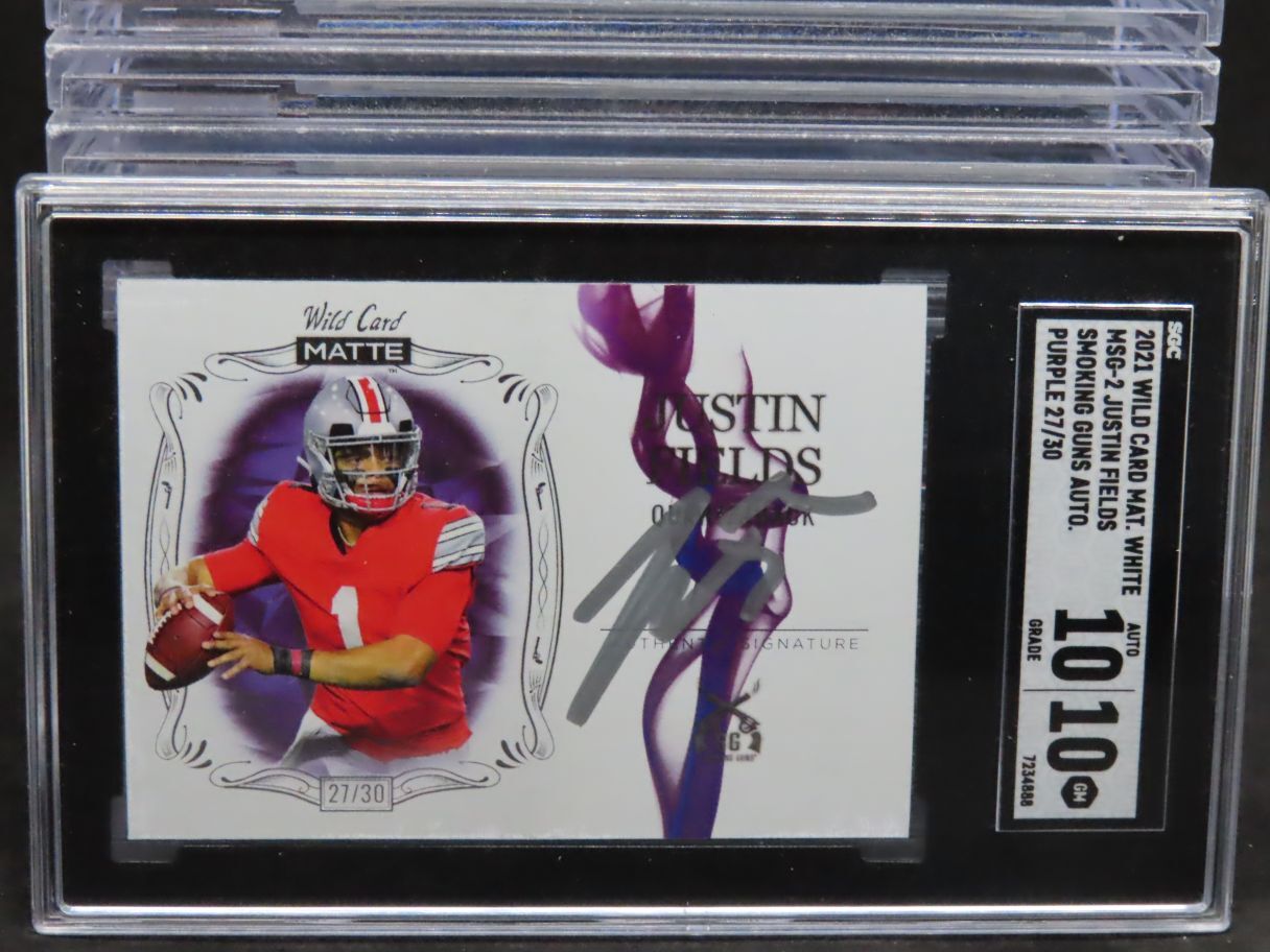 Justin Fields Wild Card Matte White Smoking Guns #MSG2 Mega Box-Purple
